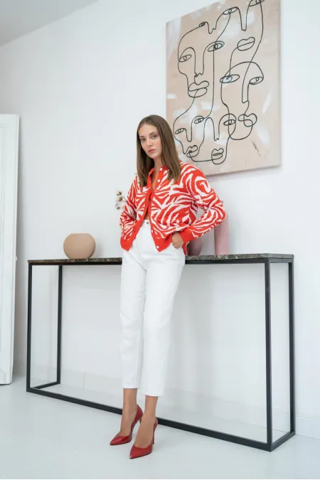 Cardigan court à motifs et boutonné