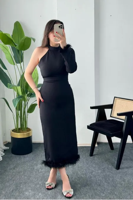 One-Sleeve Dress with Tulle Skirt