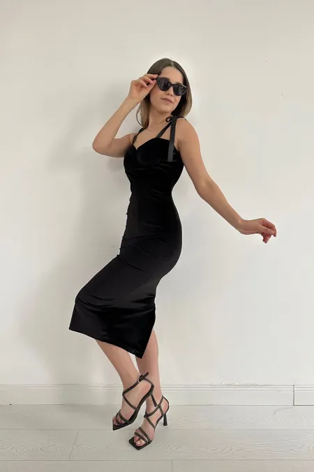 Satin Strap Velvet Dress