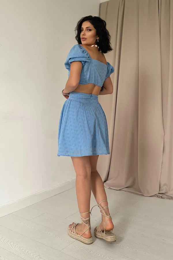 Embroidered Crop and Mini Skirt Set