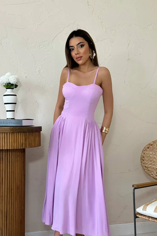 Long Gathered Dress with Chest Cup