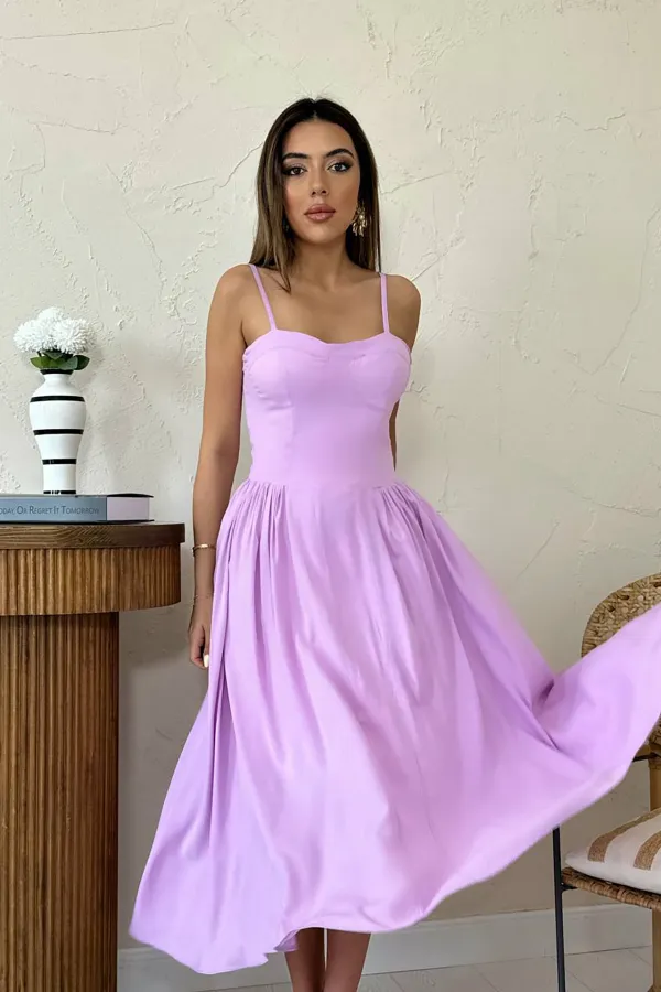 Long Gathered Dress with Chest Cup
