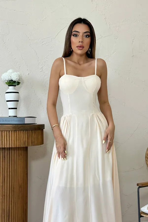 Long Gathered Dress with Chest Cup