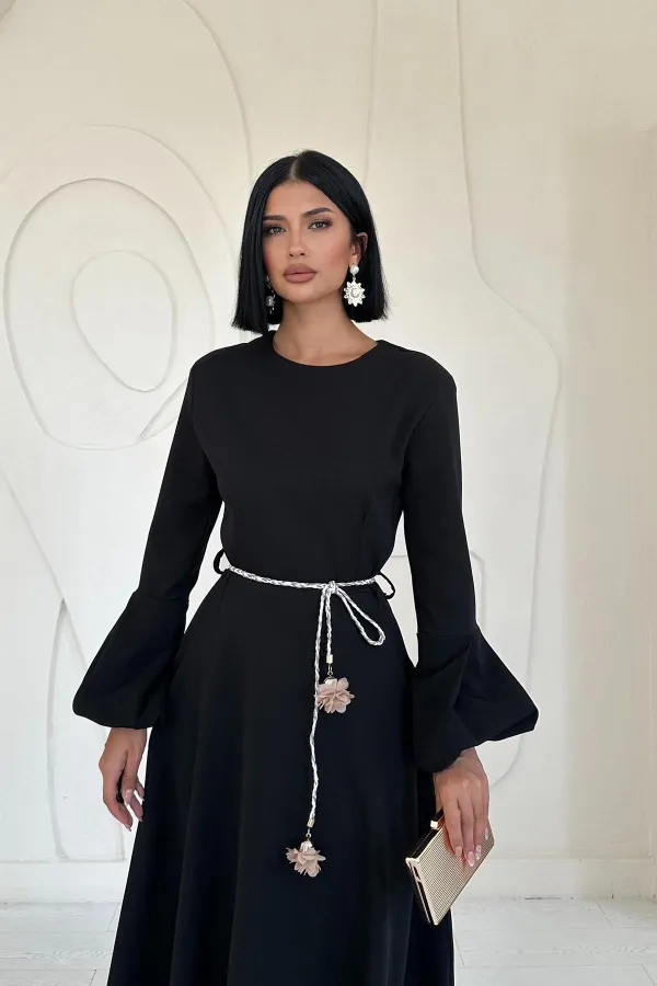 Balloon Sleeve Belted Dress
