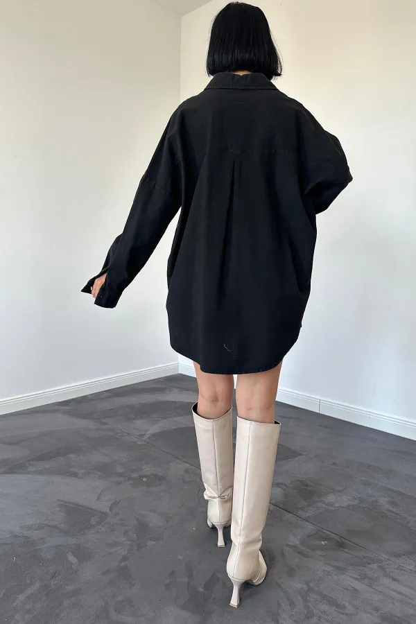 Dyed Linen Printed Stoned Shirt