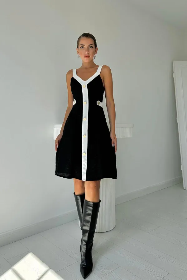 Embroidered Pocketed Strap Dress