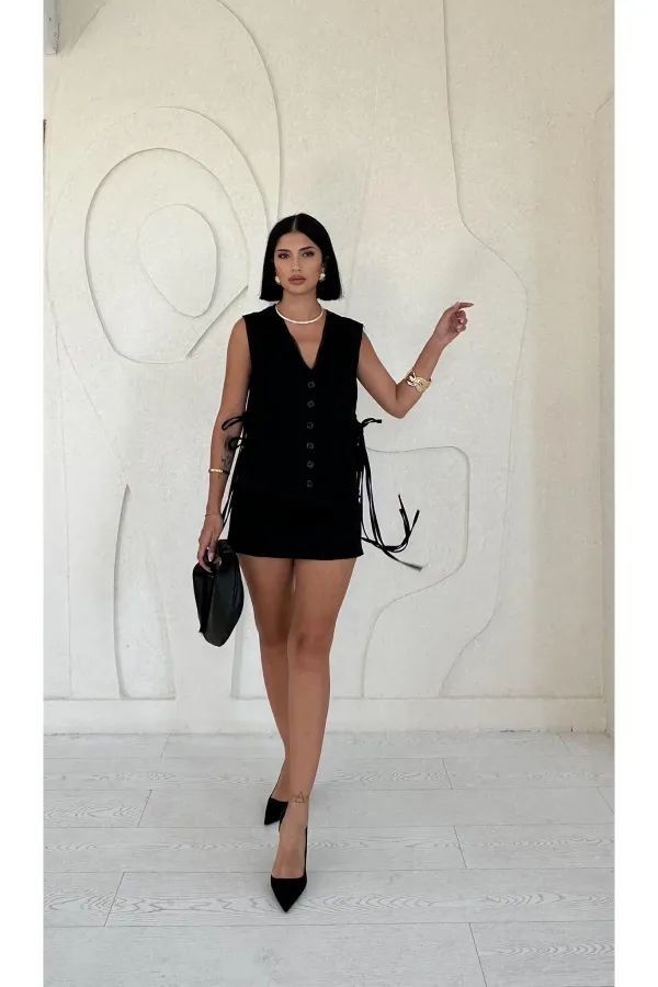 Yanları Bağcıklı Yelek