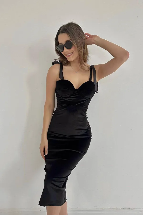 Satin Strap Velvet Dress