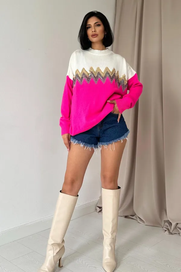 Zikzak Desenli Triko Kazak