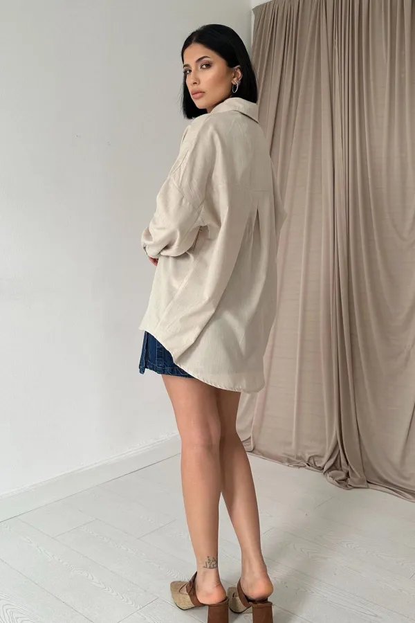 Dyed Linen Printed Stoned Shirt