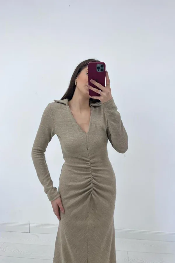 Büzgülü Triko Balık Elbise