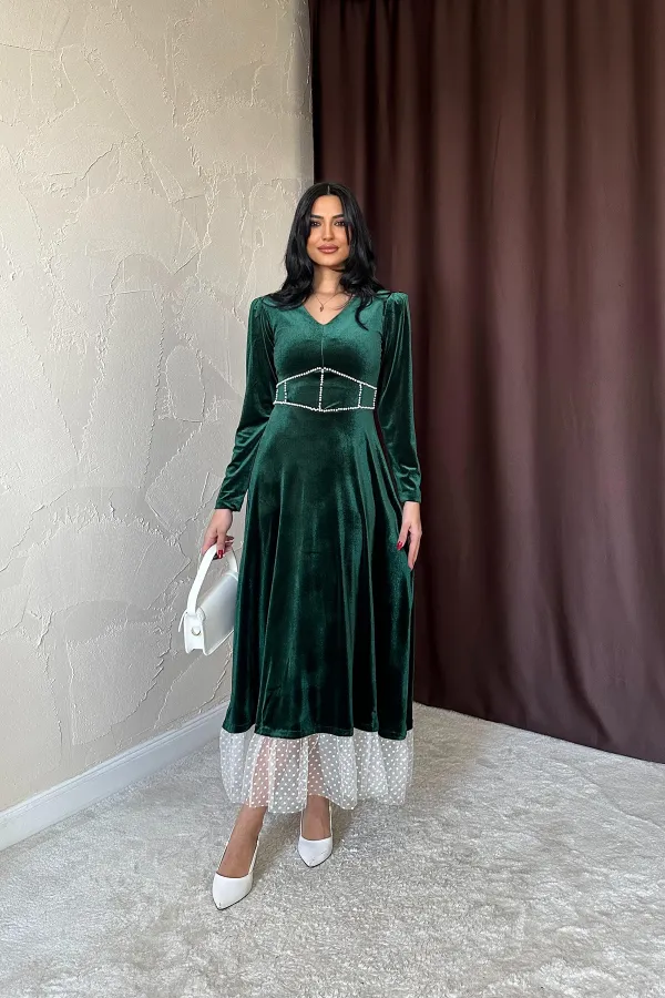 Velvet Dress with Pearl Accessories