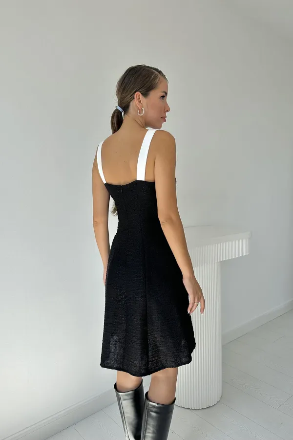 Embroidered Pocketed Strap Dress