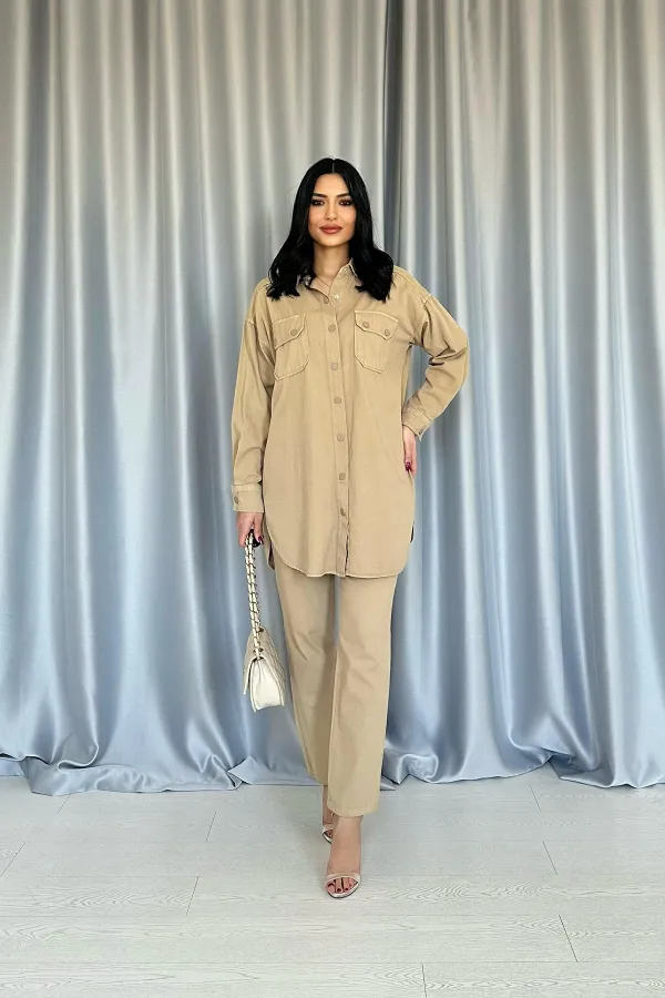 Yıkamalı Gömlek ve Pantolon Takım