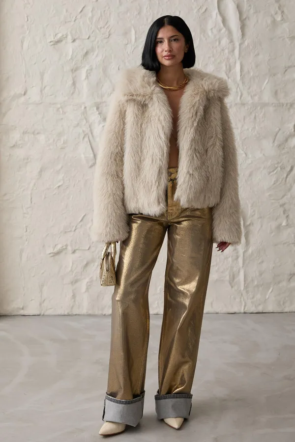 Altın Varaklı Jeans Pantolon