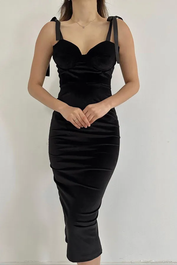 Satin Strap Velvet Dress