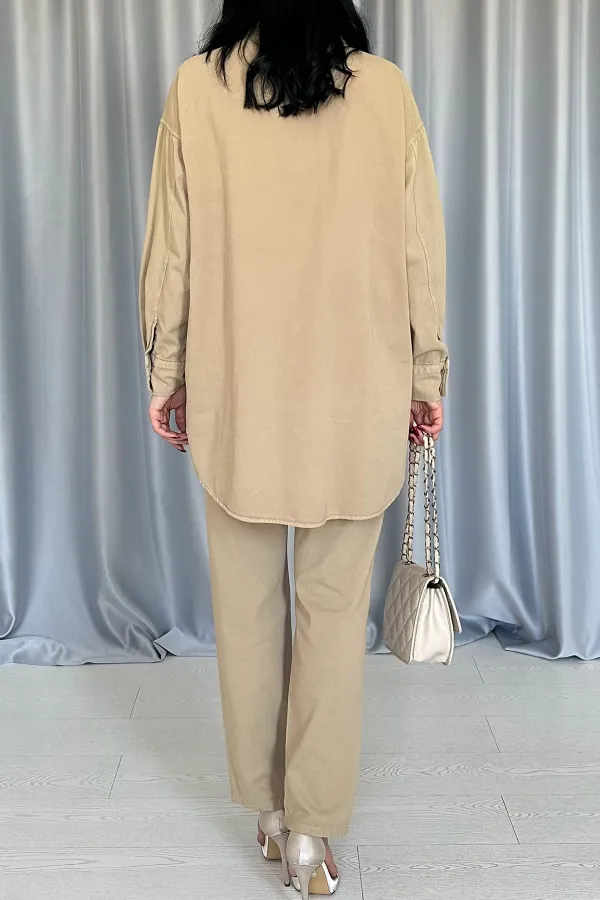 Yıkamalı Gömlek ve Pantolon Takım