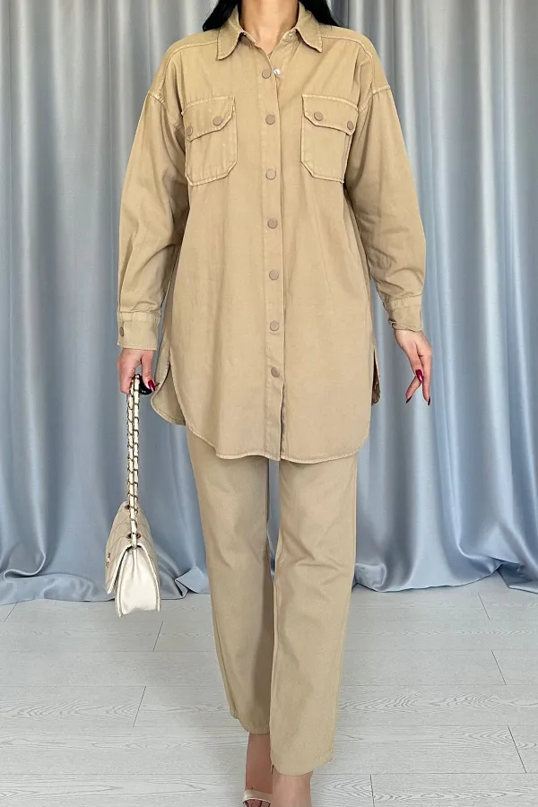 Yıkamalı Gömlek ve Pantolon Takım