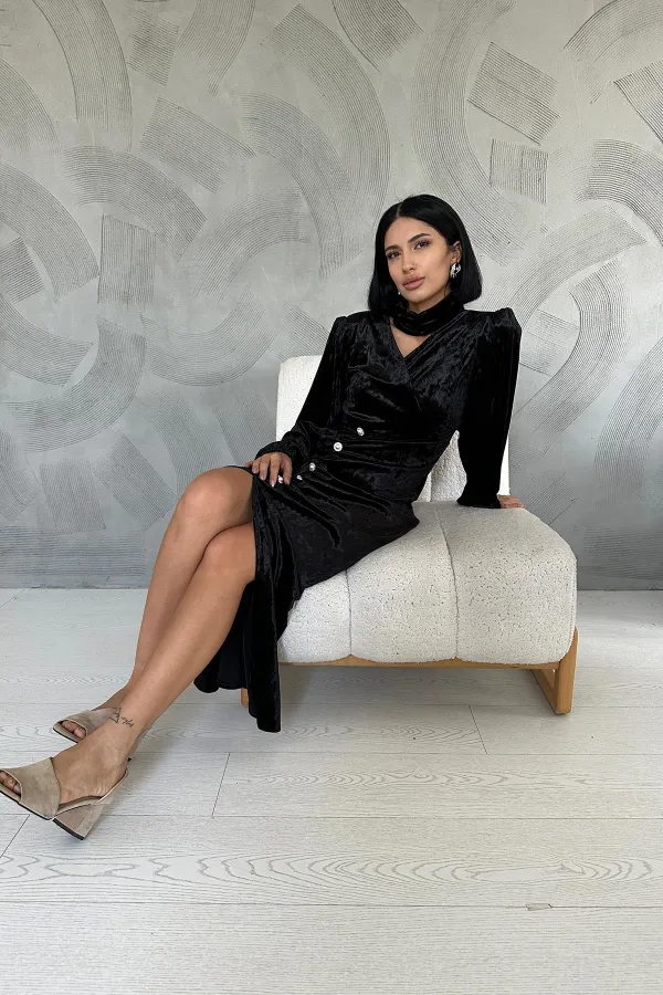 Taşlı Büzgülü Elbise