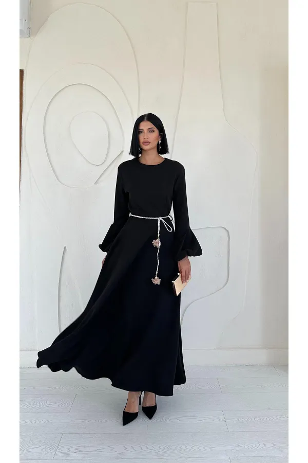 Balloon Sleeve Belted Dress