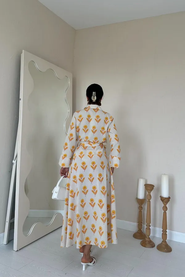 Patterned and Buttoned Linen Dress