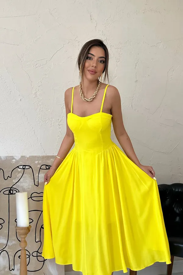 Long Gathered Dress with Chest Cup