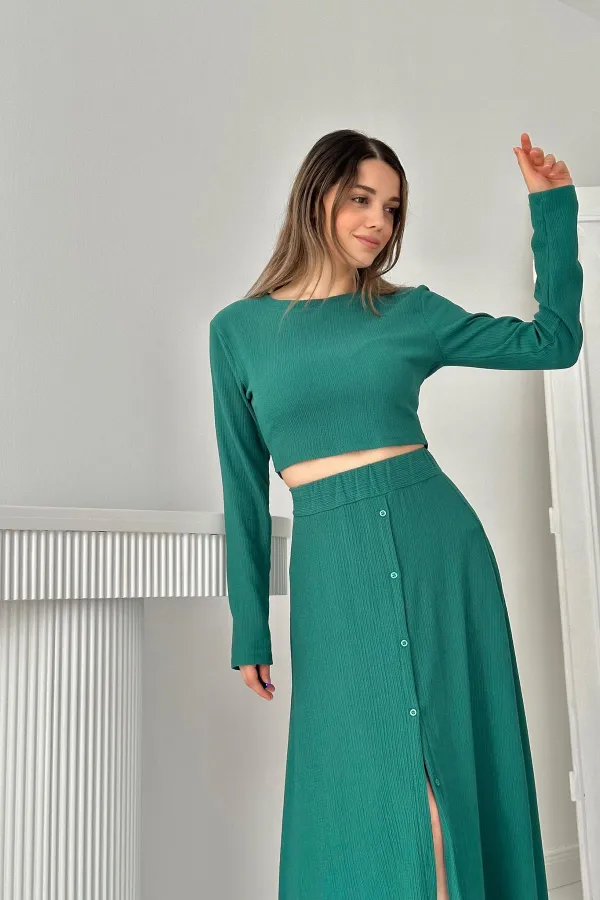 Corduroy Blouse & Skirt Set