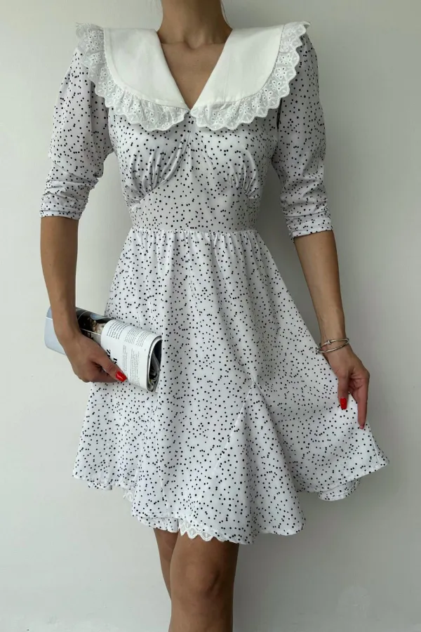 Puantiyeli Önlük Yaka Elbise