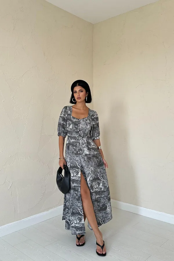 Button-Front Sweetheart Neck Dress