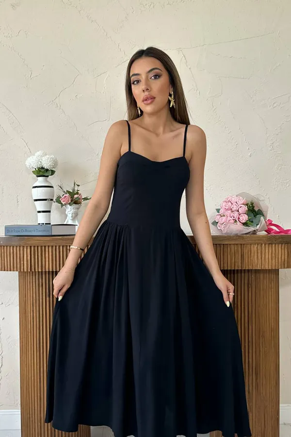 Long Gathered Dress with Chest Cup