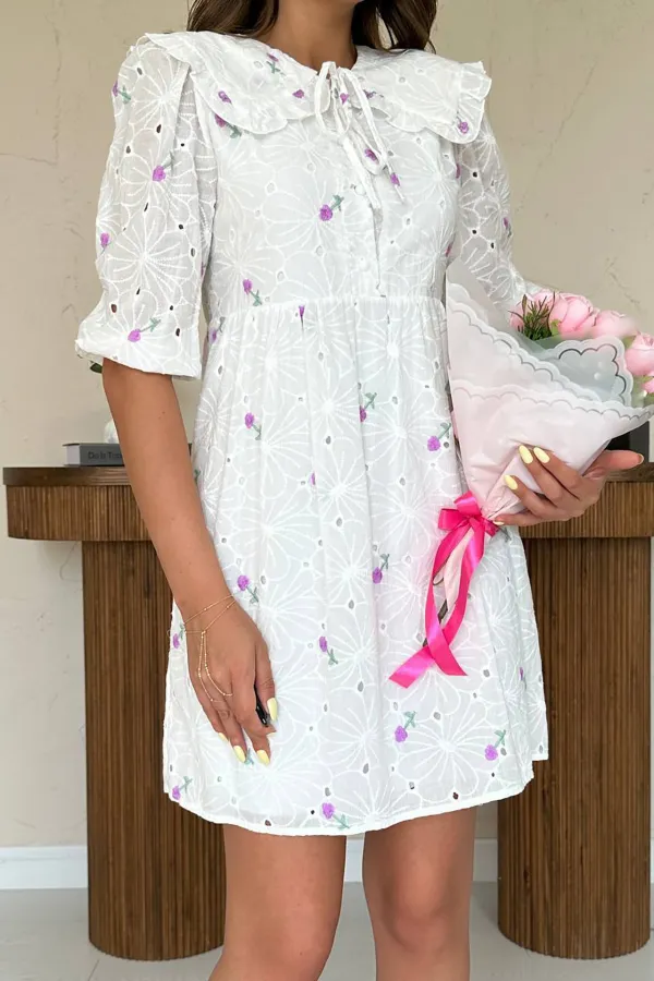 Bebe Yakalı Brode Elbise