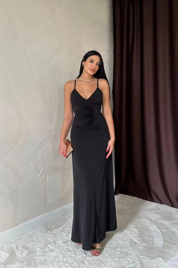 Long Pleated Rose Dress