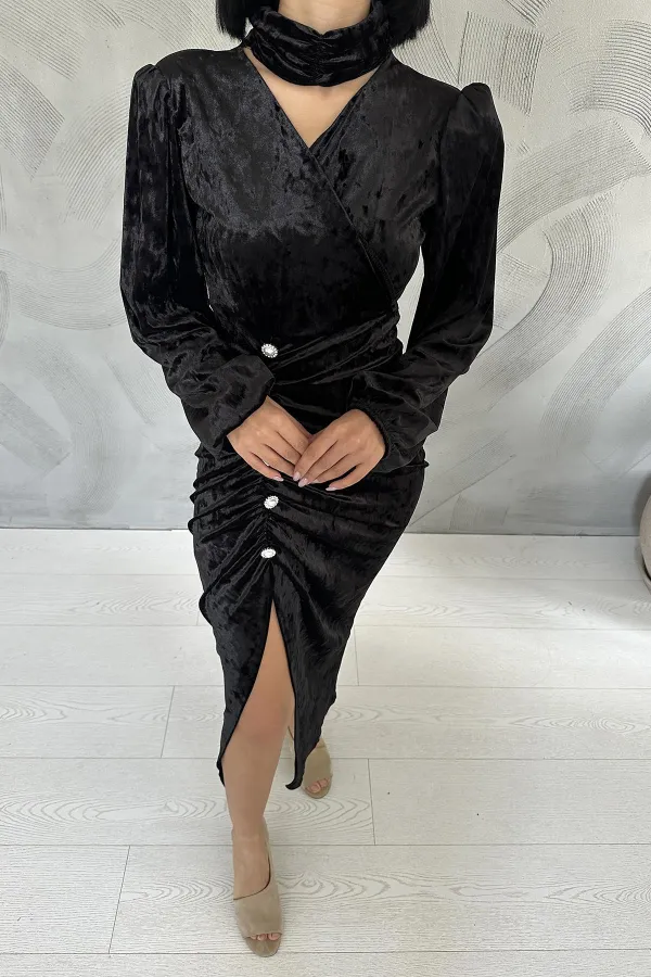 Taşlı Büzgülü Elbise