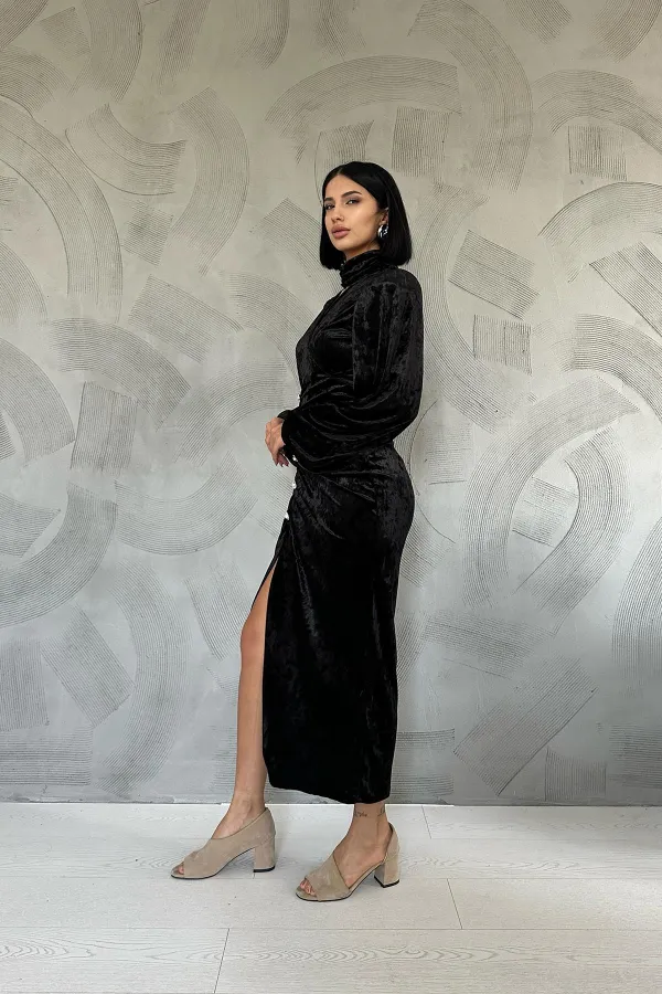 Taşlı Büzgülü Elbise