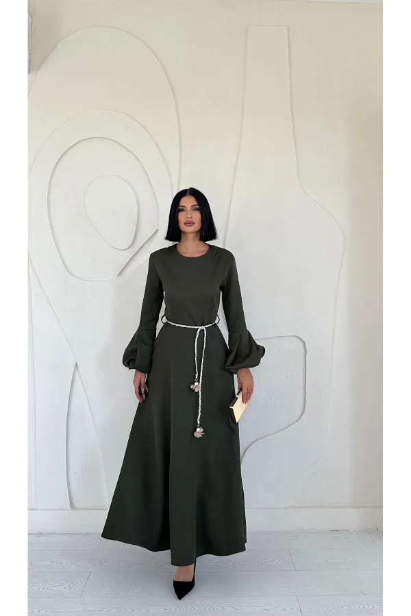 Balloon Sleeve Belted Dress