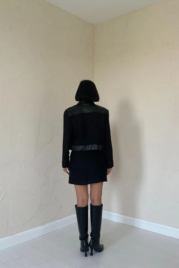 Triple Leather Garnished Jacket and Trouser Set