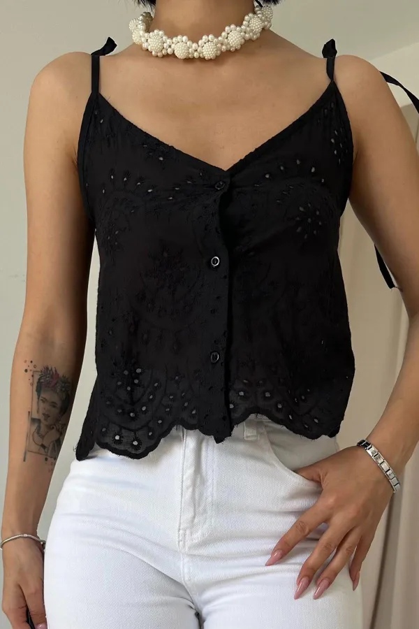 Lace-Up Embroidered Blouse