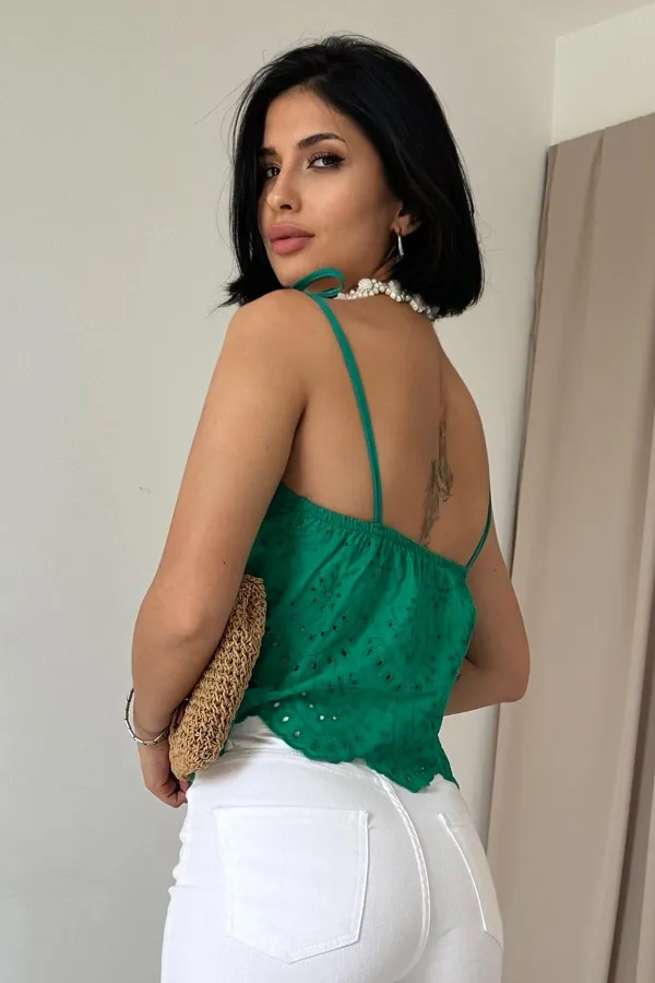 Lace-Up Embroidered Blouse