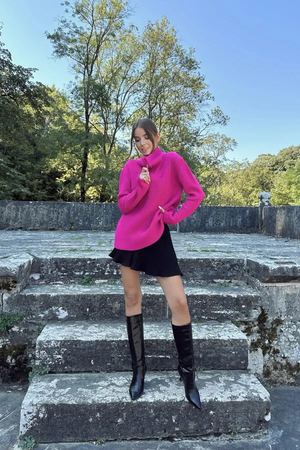 Pull en tricot zippé et col roulé