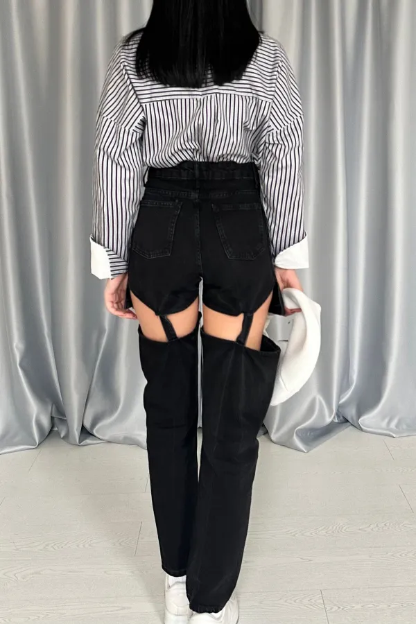Askılı İki Parça Jeans Pantolon