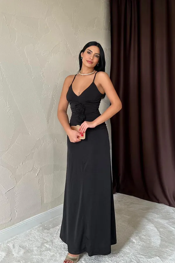 Long Pleated Rose Dress