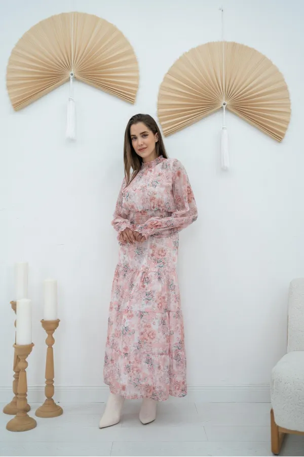 Şanzelize Çiçek Desenli Elbise