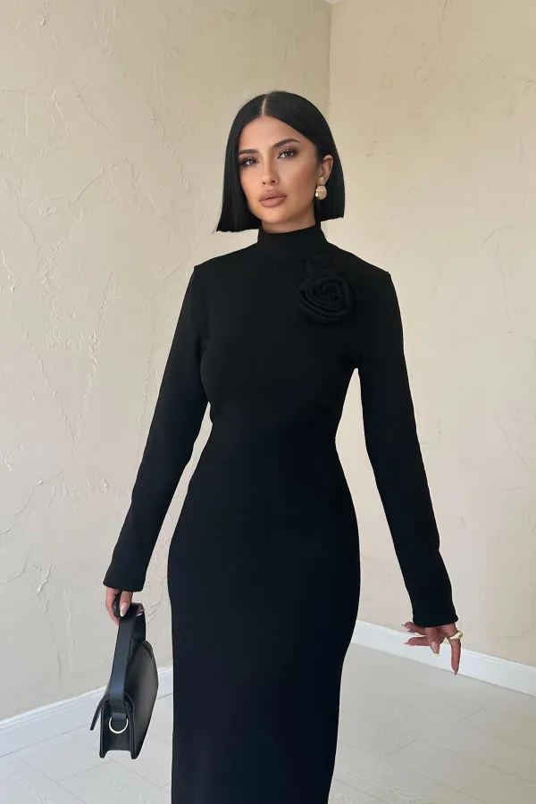 Shoulder Rose Plain Dress