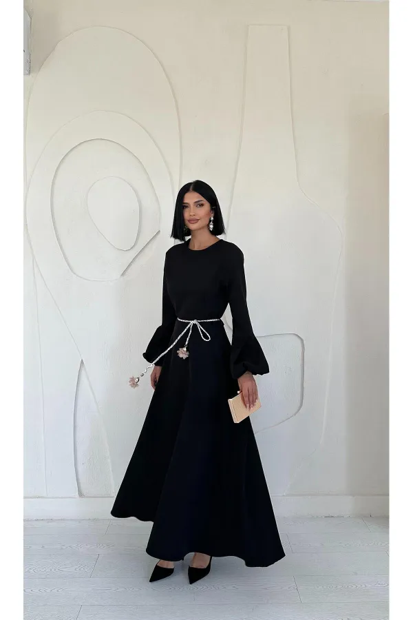 Balloon Sleeve Belted Dress