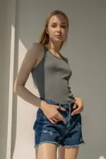 Ribbed Halter Neck Knitted Tank Top