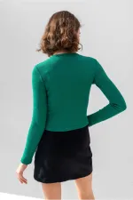 Uzun Kollu Fitilli Bluz Crop Örme T-shirt