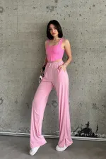 High-Waisted Sweatpants with Slits and Lycra