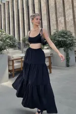 Pleated Layered Maxi Skirt