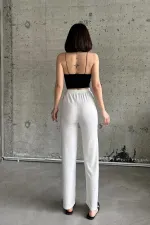Pantalon taille haute en tissu gant élastiqué