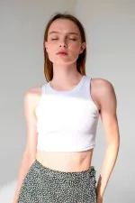 Fitilli Süper Crop Halter Yaka Örme Atlet